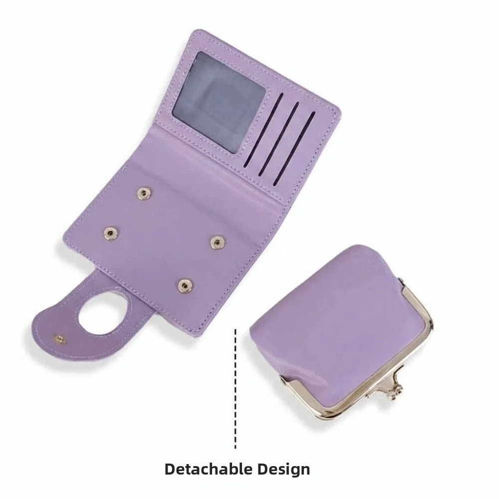 

Coin Pouch Portable Detachable Kiss Lock Wallet Solid Color Polyester 2 In 1 Card Bag Fashion Short Leather Coin Purse Shopping
