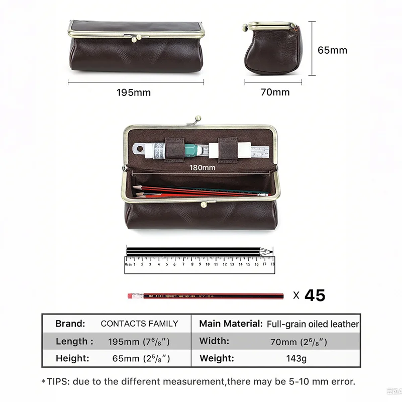 حقيبة أقلام رصاص من الجلد الطبيعي مصنوعة يدويًا مقلمة ذات سعة كبيرة فاخرة متعددة الوظائف منظم اللوازم المدرسية والقرطاسية