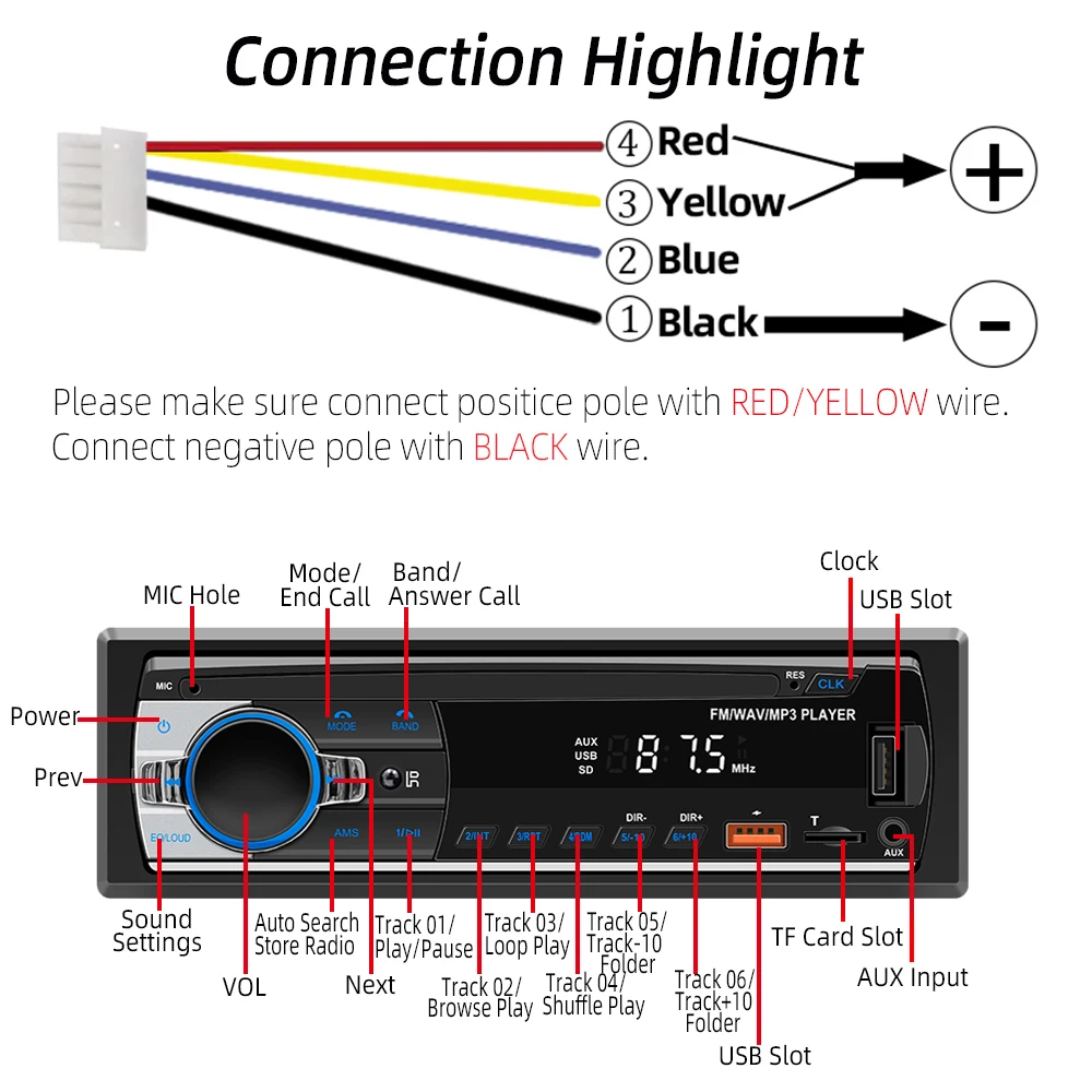 BQCC Car Radio 1 Din MP3 Player Digital Bluetooth Car Stereo Player FM Radio Stereo Audio Music USB With Steering Wheel Control