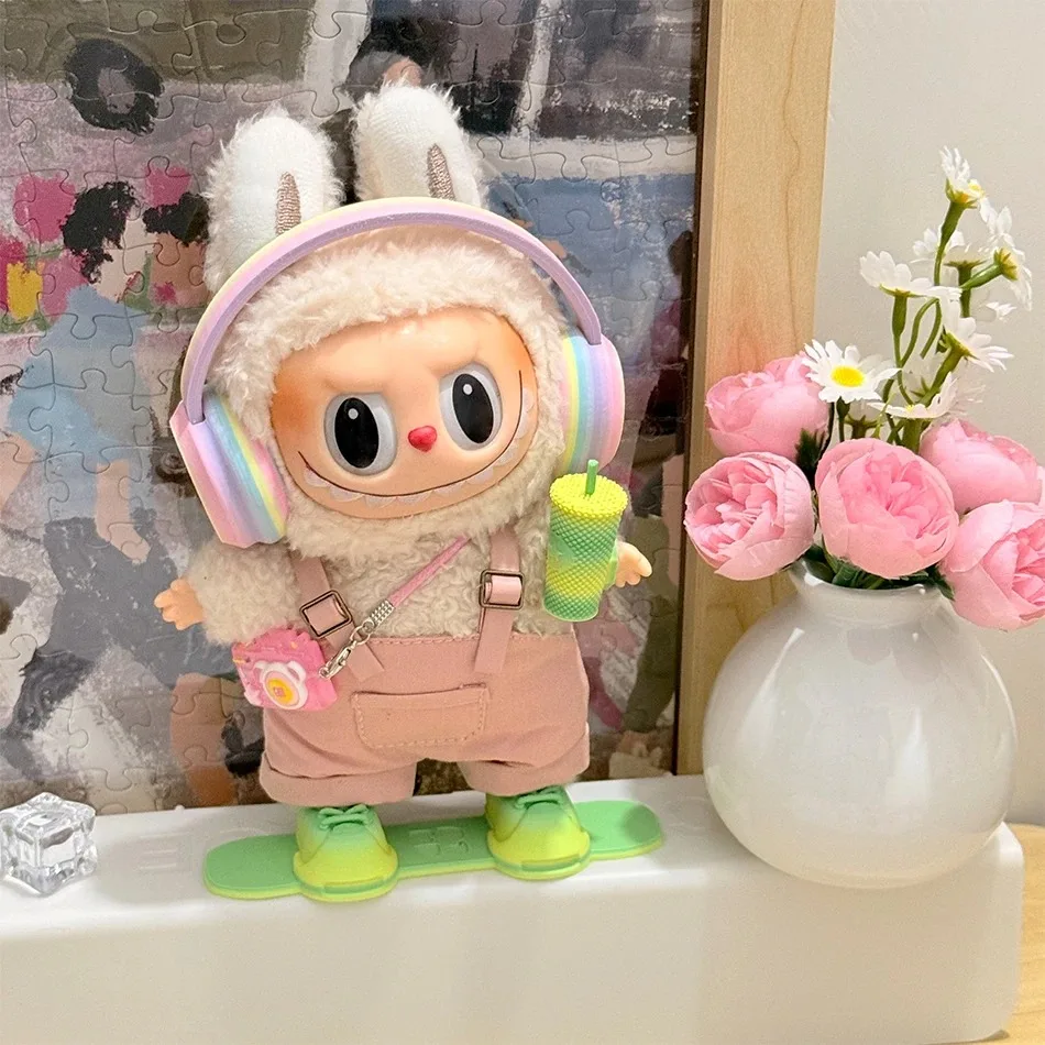 

17 см футболка для куклы labubu Big in energe, джинсовая бейсболка, юбка на бретельках, одежда для кукольного наряда labubu, аксессуары