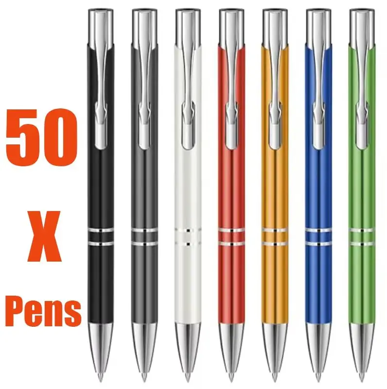 50Pcs Colored Metal Ballpoint Pens, Retractable Click Pens, Lightweight Metal Pen for Note Taking Journaling Corporate Gift