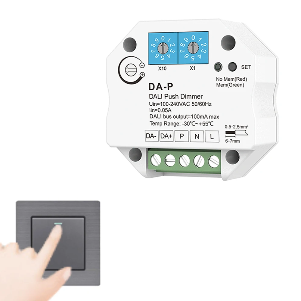 DALI Push LED Dimmer DA-P AC 110V 220V 230V with Push Dimming for DALI LED Driver Ballasts Memory Funtion DALI Bus Power Supply