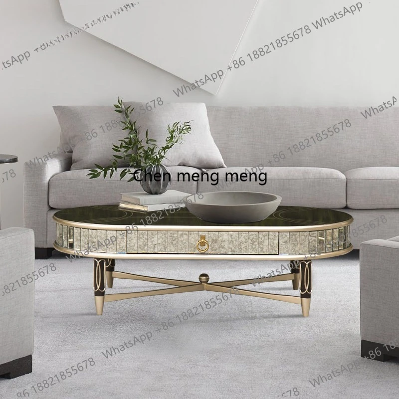 

American retro dark coffee color old living room oval coffee table villa home coffee side table high-end