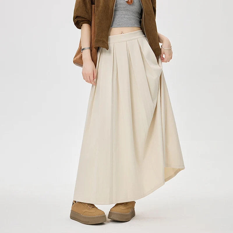 Autumn Winter Korean High Waist Woolen A-Line Women Elegant Retro Midi Skirts High Quality Pleated Long Skirts for Woman