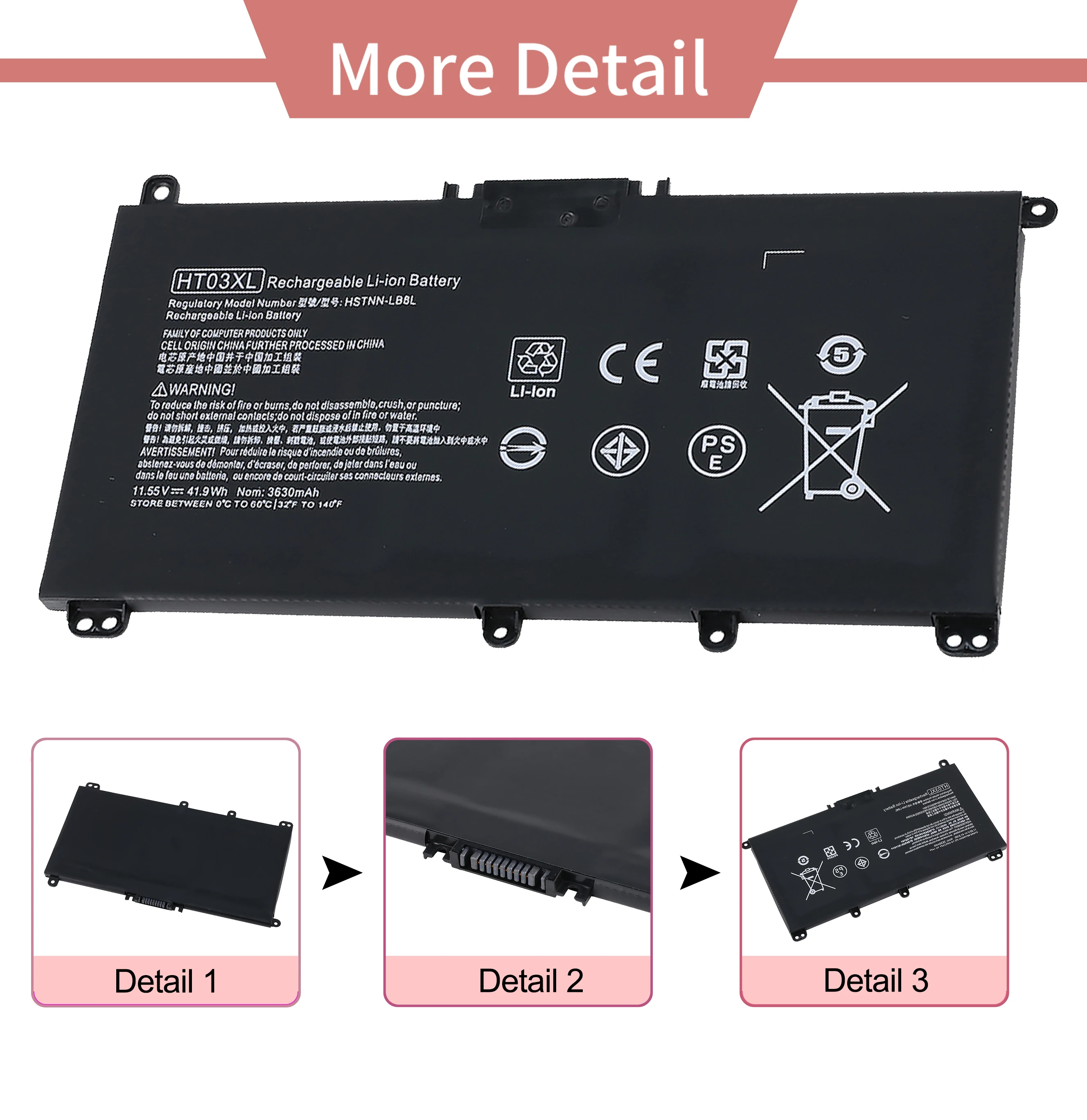 Ht03xl-ノートブックバッテリー,TPN-Q207, TPN-Q208, TPN-Q209, TPN-C135, TPN-C136, TPN-I130,i131