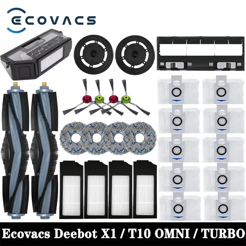 إكسسوارات مكنسة روبوتية من ايكوفاكس ديبوت X1 / T10 OMNI / TURBO قطع غيار مكنسة كهربائية ممسحة كيس غبار فلتر هيبا فرشاة جانبية رئيسية صندوق غبار