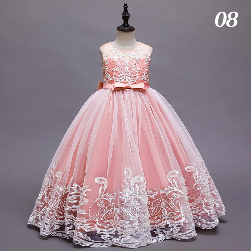 Eleganckie, długie sukienki księżniczki dla dzieci, suknie balowe na wesele, koronkowe, puszyste sukienki z tiulu, sukienki na występy dla dziewczynek, na urodziny, konkursy piękności.