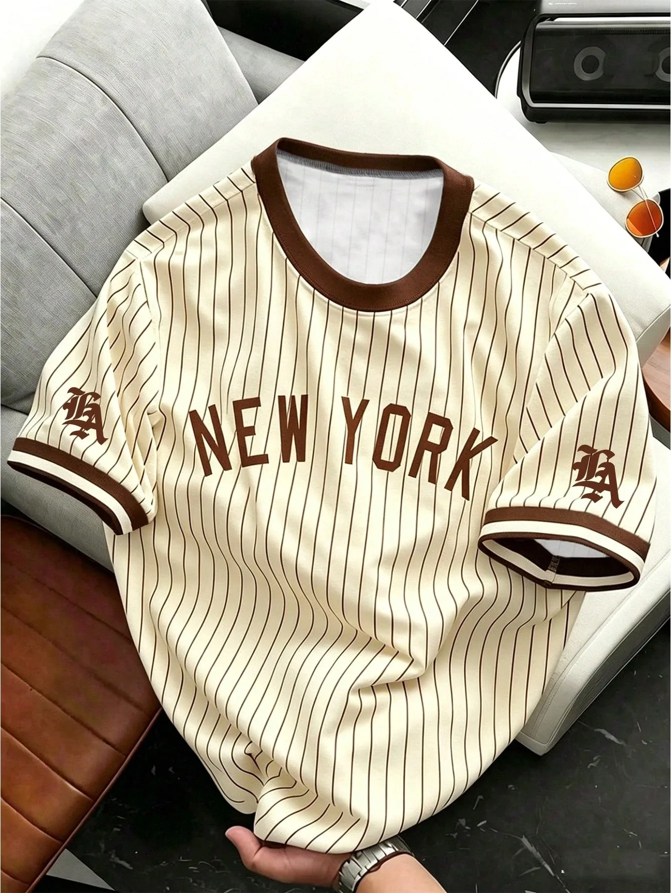 New York Baseball-Trikot Weiß Schwarz Nadelstreifen Vintage Sport-T-Shirt Rundhals Kurzarm Unisex Freizeit-T-Shirt für Männer Frauen Fans – Detail 3