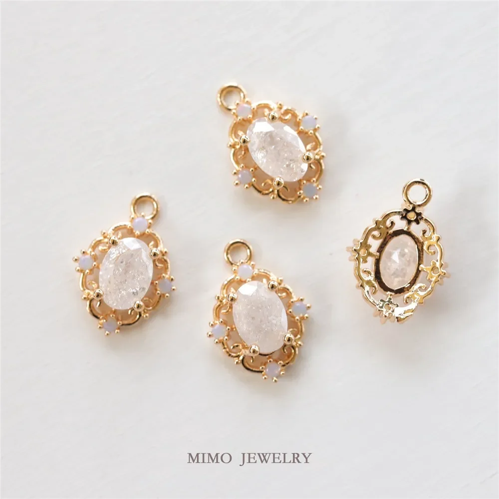 

Color preserving copper plating real gold ice flower zircon oval lace retro pendant accessories
