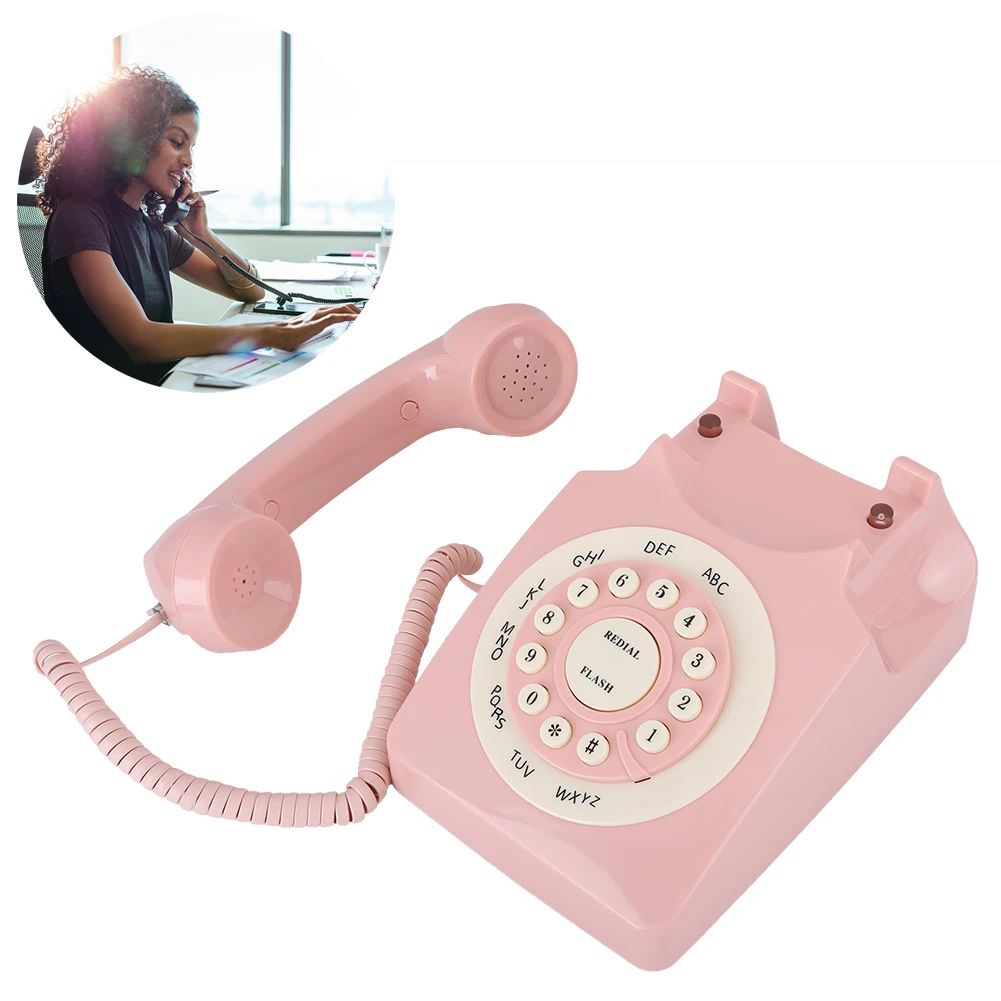 Antique Telephone Vintage Landline Telephone Vintage Telephone High Definition Call Quality Wired Telephone for Home Pink