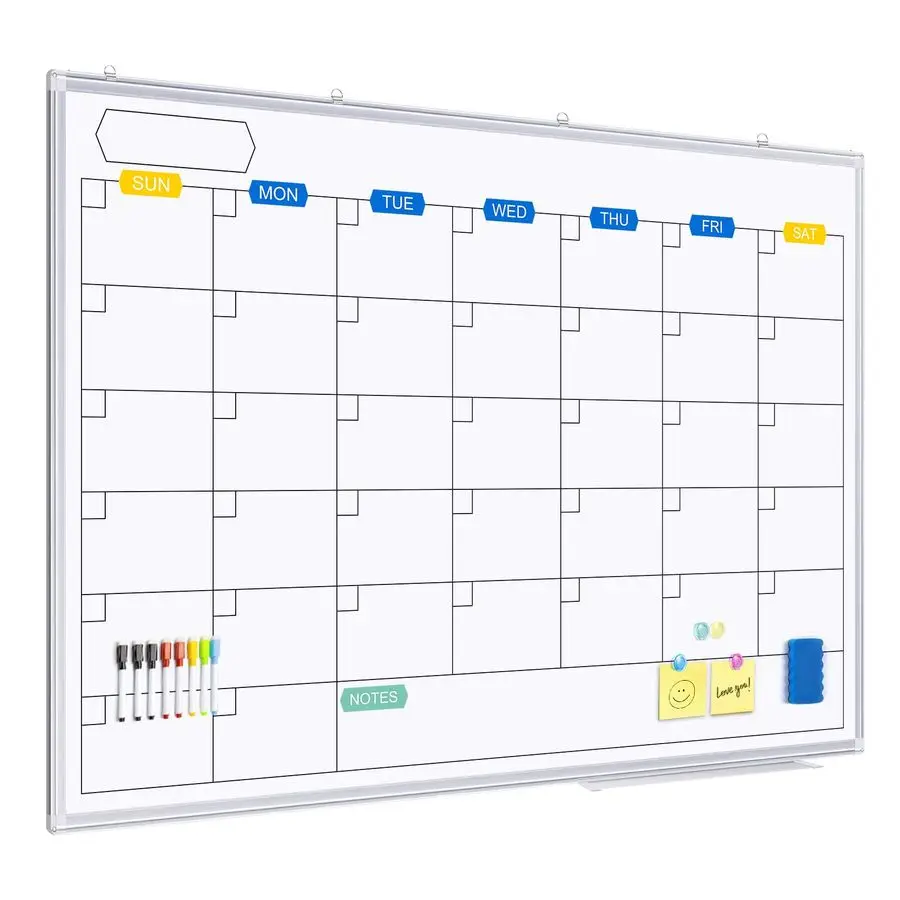 

Erase Calendar Whiteboard for Wall, 48 x 36 Large Magnetic White Board Calendar Dry Erase, Wall Hanging Aluminum Frame with Tray