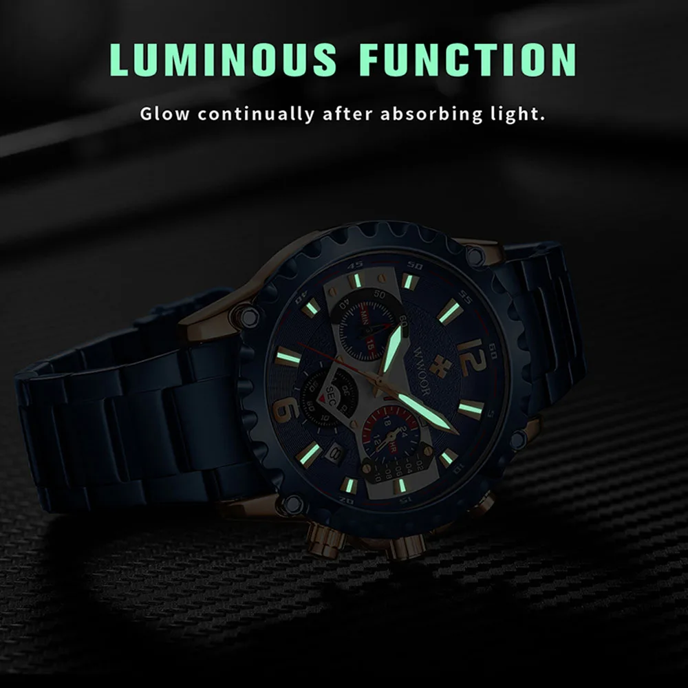 WWOOR Men Watch Top Brand Luxury Sports Quartz Men\'s Watches Full Steel Waterproof Chronograph Wristwatch Men Relogio Masculino