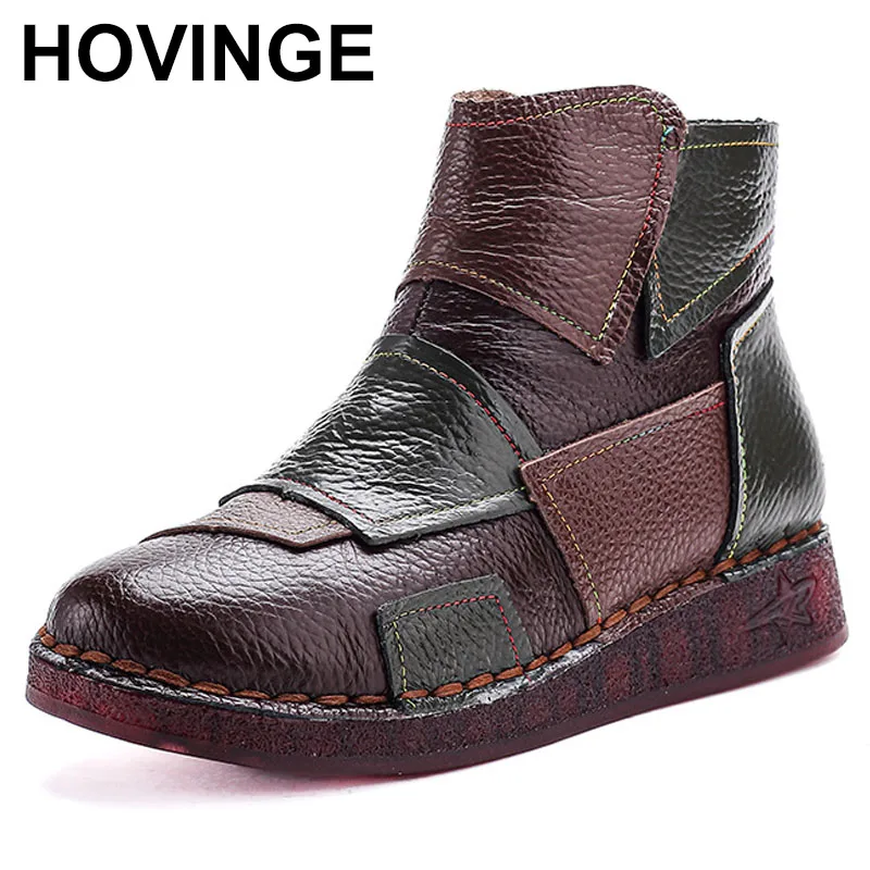 

Women winter waterproof snow shoes woman luxury patches ankle boot ladies brand plush booties New authentic cow leather boots