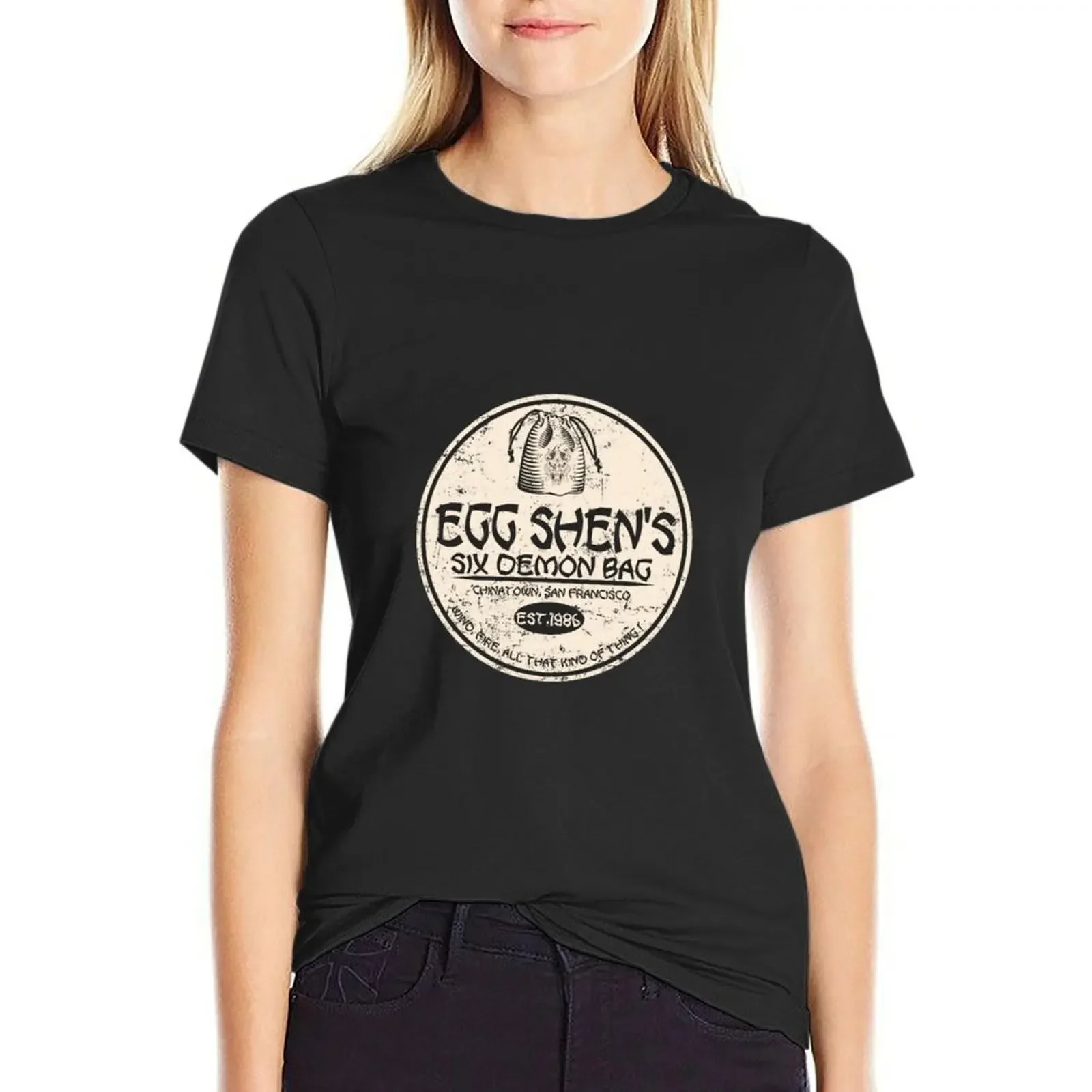 

80s Movies Egg Shen's six demon bag T-shirt Short sleeve tee oversized t shirts for Womens