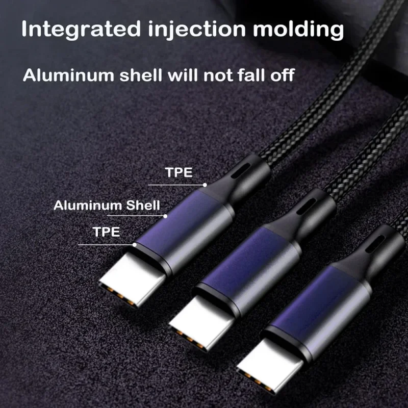 3 In 1 66W Fast Charging Cable USB C To Type C Charging Cable for Ipone Samsung Huawei Xiaomi 3In1 Micro USBc Cable 0.2M/1.2M