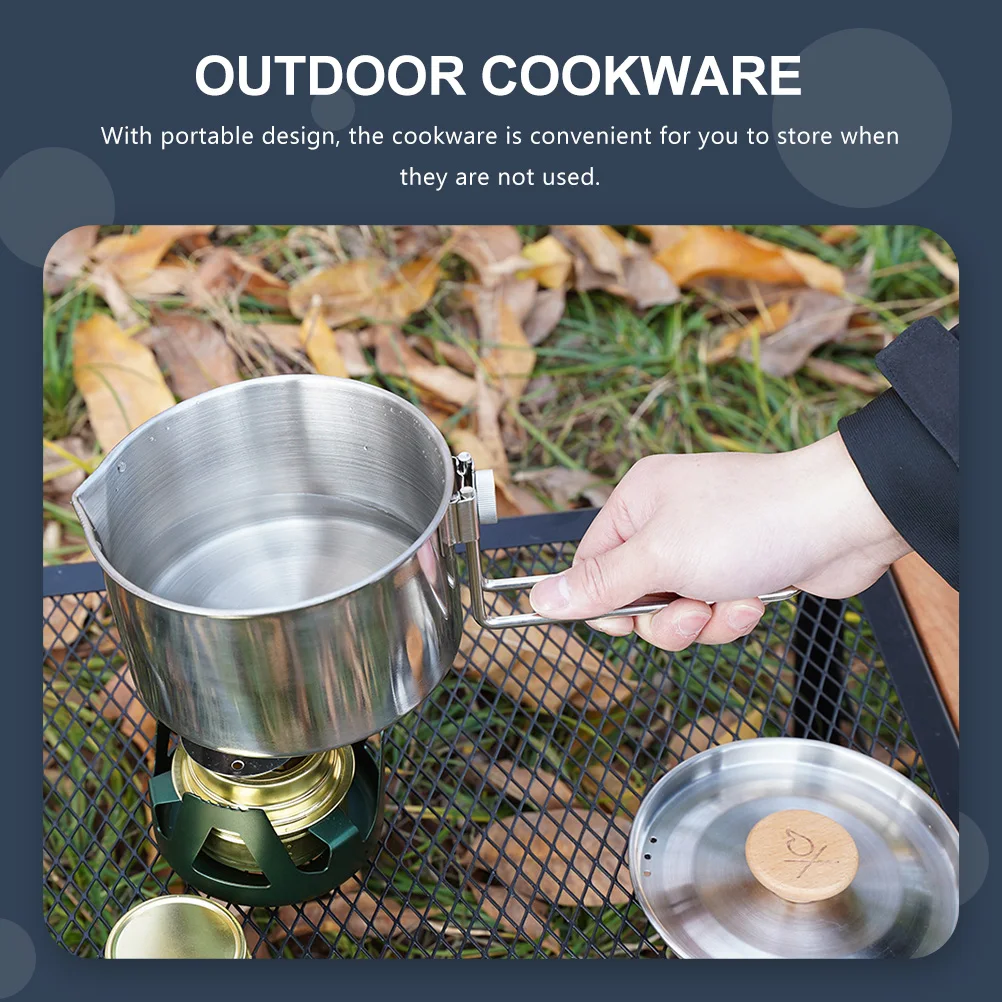 

1pc Portable Stainless Steel Outdoor Camping Cookware Set Picnic Hiking Bbq Cooking Pot Coffee Kettle Soup Water Cooker Camping