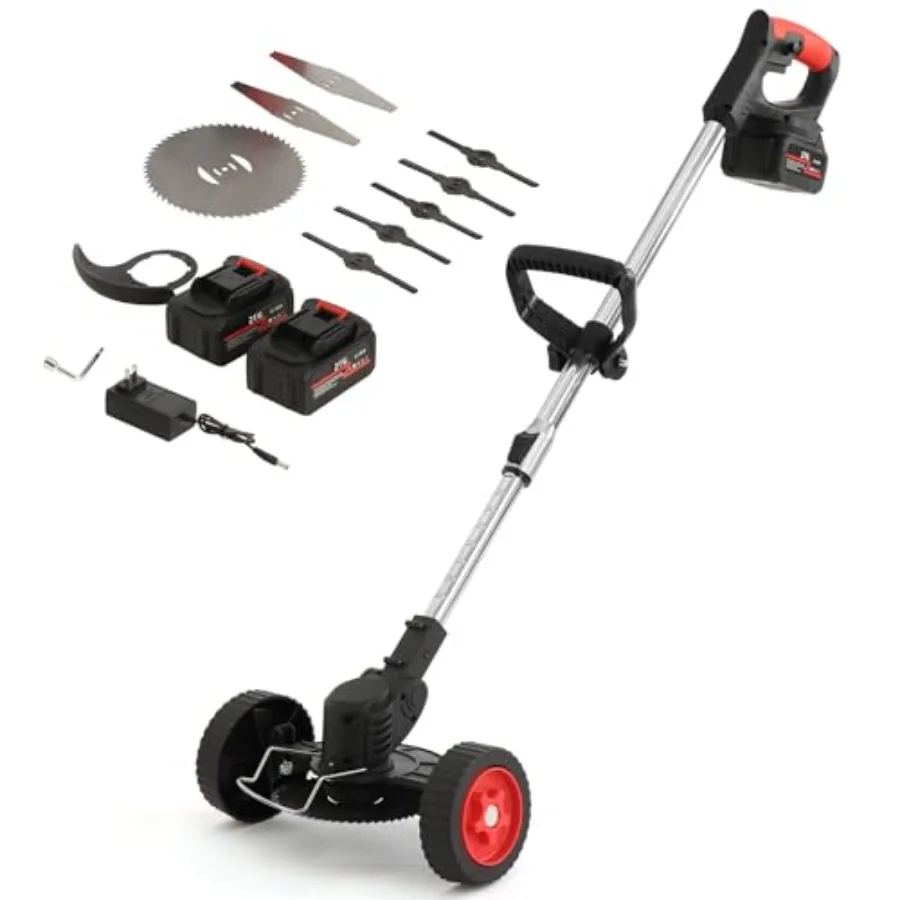 

Cordless String Trimmer 2 in 1 Weed andEdge Trimmer Electric Grass Wacker 47" Telescopic Pole with HandleandWheel for Garden Ya