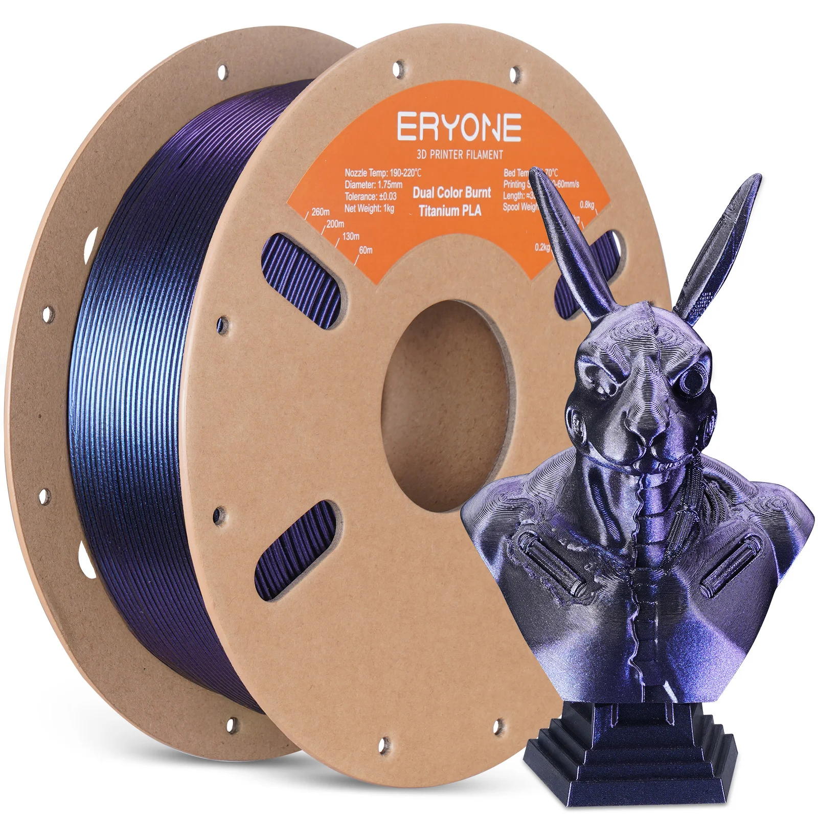 ERYONE 1KG Burnt Dual Color PLA Filament 3D Printer 1.75mm +/- 0.03mm, Glitter PLA Filament 1KG/Spool