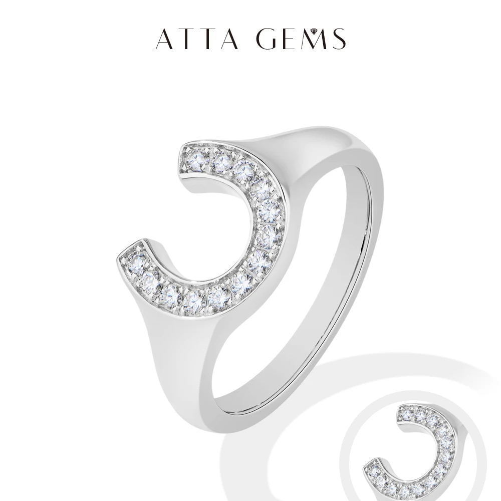 

ATTAGEM Horseshoe Shaped Synthetic Moissanite Rings for Woman Men 925 Sterling Silver Ring Engagement Fine Jewelry Gift for Her