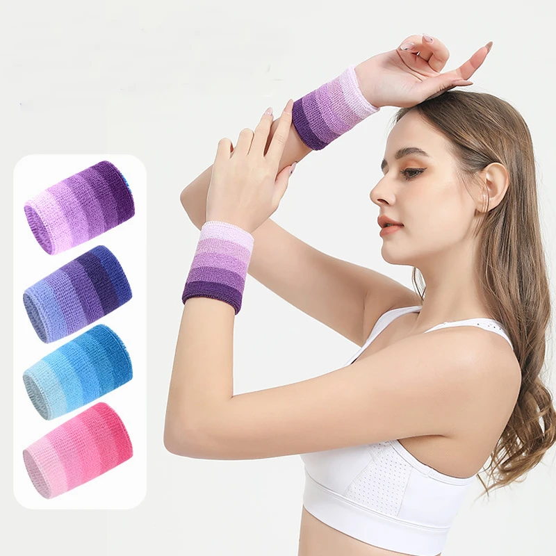 

1Pc Towel Sports Wristbands Sports Wrist Run Gym Fitness Wristband Sweat Towel Cuff Striped Tennis Wrist Guard Protector Strap