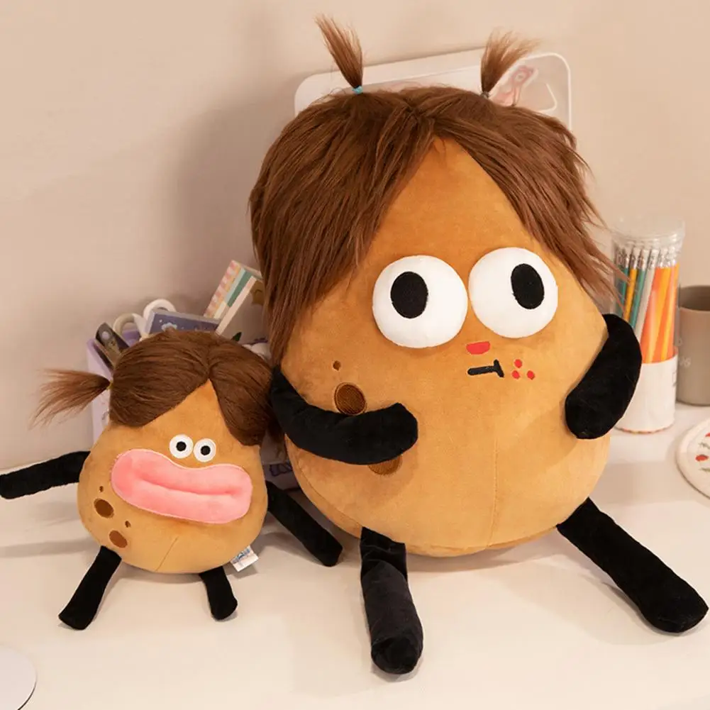 

Funny Potato Stuffed Doll Adorable Stuffed Potato Plush with Brown Hair Sausage-shaped Lips Soft Pp Cotton Filled for Home