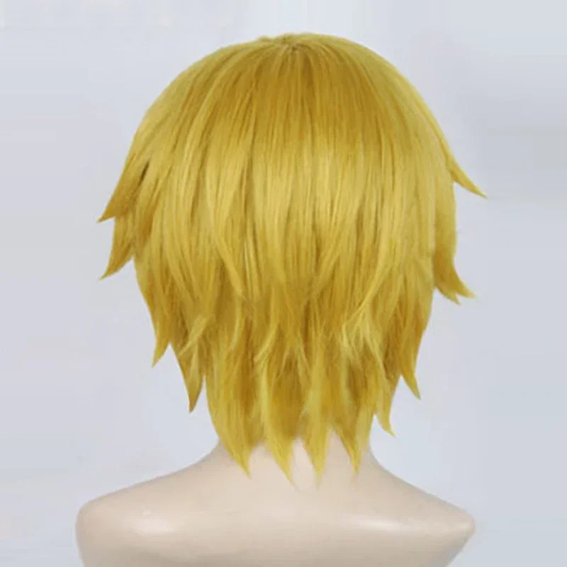 High Quality Anime One Piece Cosplay Wig Sanji Wig Short Straight Golden Yellow Heat Resistant Synthetic Hair Wigs