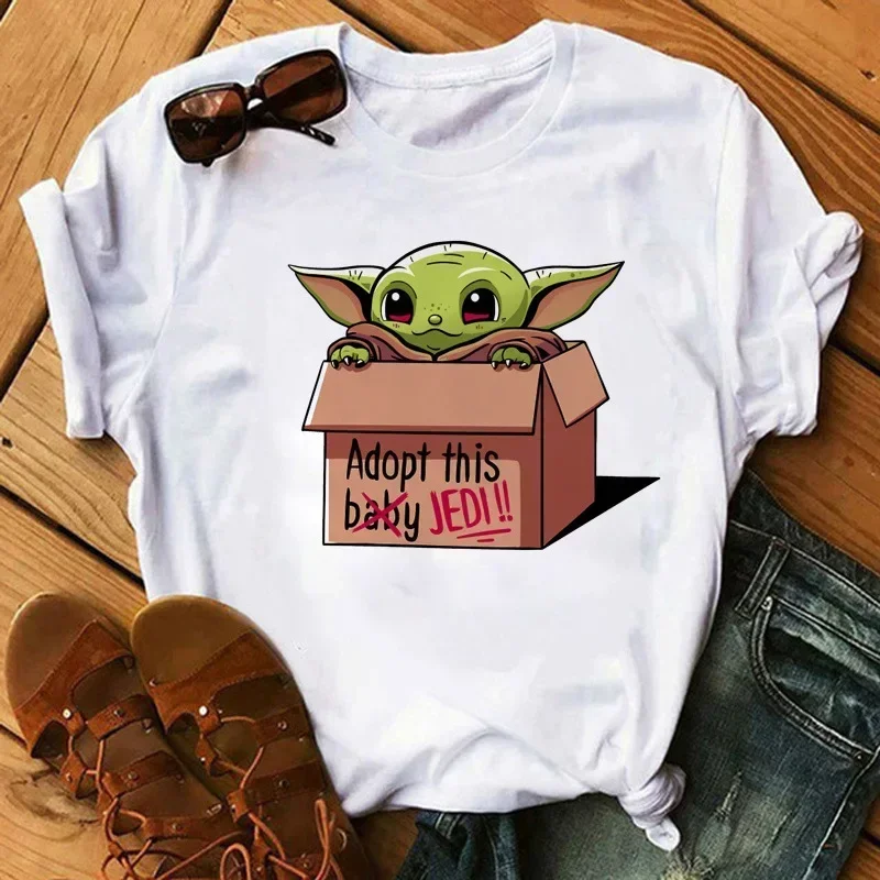 Wars Stitch Baby Yoda Women t-shirt Cartoon Tees gwiazda śmieszne koszulka damska białe luźne bluzki dziewczyny Y2K ubrania topy