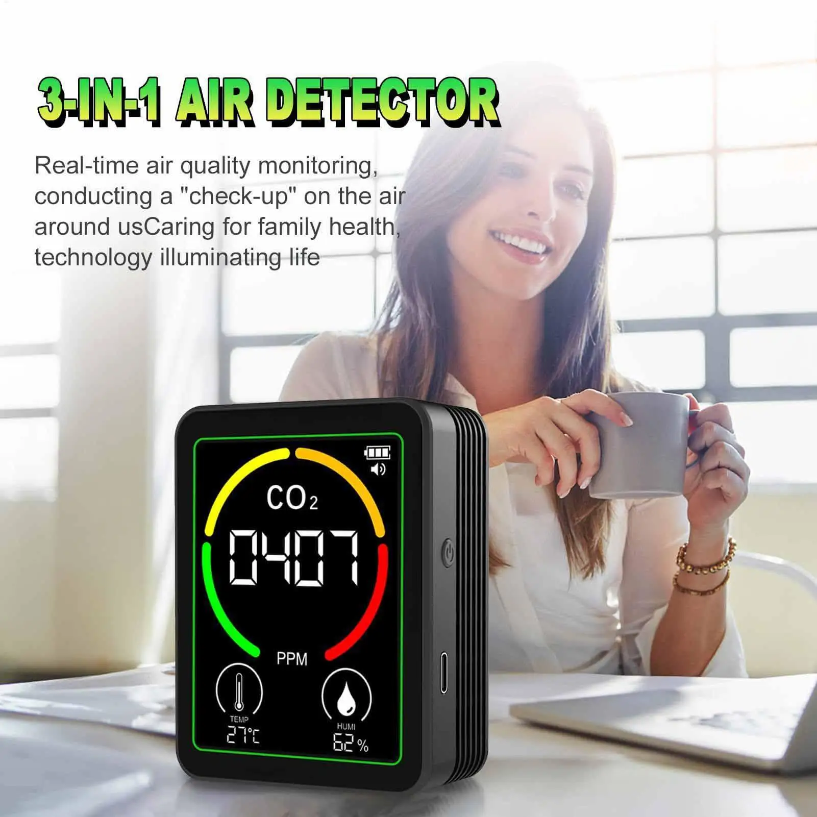 Air Quality Detector Temperature Humidity Digital Sensor Household Air Quality Monitoring For Home Indoor Bedroom Dormitory