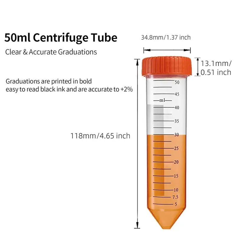 QWE-Conical Centrifuge Tubes 50Ml,100Pcs Sterile Premium Polypropylene,Leak-Proof Screw Caps