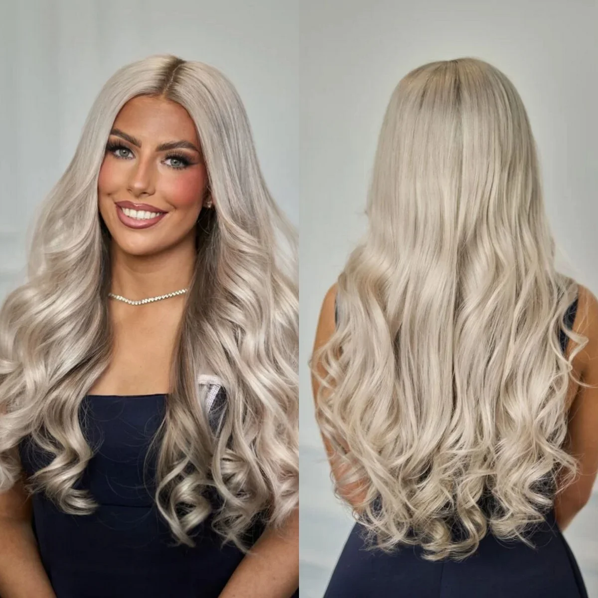

HD Invisible Transparent Lace Wig Ombre Icy Platinum Blonde Synthetic Lace Front Wig Preplucked Hairline Body Wave Glueless Wigs
