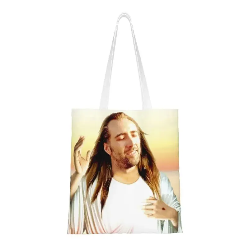 

Funny Printing Nicolas Cage Shopping Tote Bags Washable Canvas Shoulder Shopper Meme Handbag