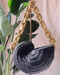 Designer Conch Straw Shoulder Crossbody Bags for Women Brand Wicker Woven Straw Bag Designer Rattan Female Purses and Clutch