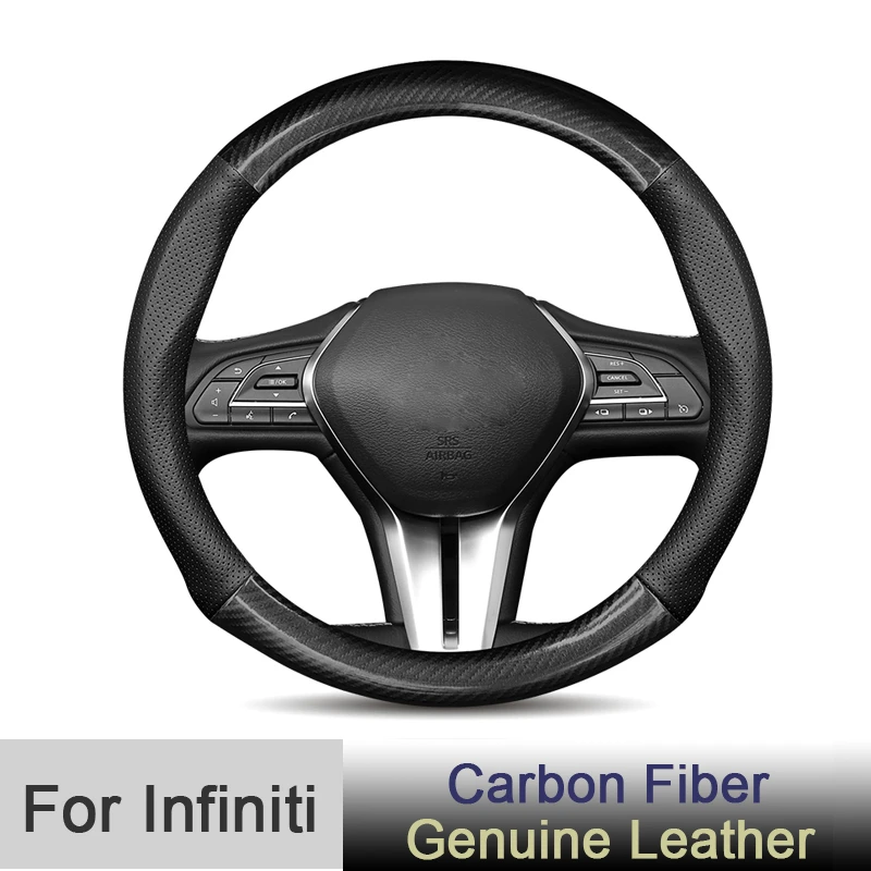 

Car Steering Wheel Cover Leather Carbon Fiber for Infiniti Q50 Q60 Q70 Q30 QX30 QX50 QX55 QX60 QX70 QX80 G35 FX35 EX35 M35 ESQ