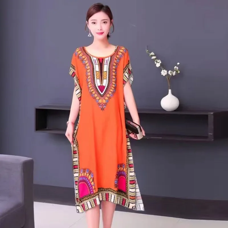 Mid-Length Ethnic Style Nightdress Beach Sleeveless Summer Nightgowns Women Sleepwear Nightshirt Loose Mother Dress