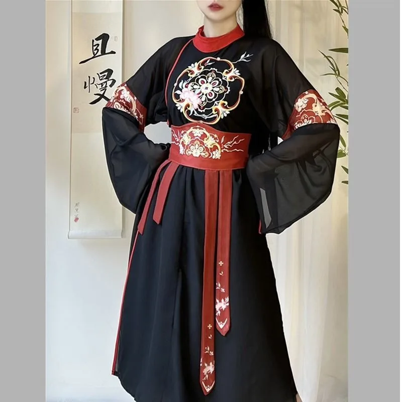 

Vintage Tang Dynasty Hanfu Dress Set Women Chinese Style O-Neck Floral Embroidery Cosplay Stage Dresses Female Retro Robe Set