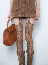 Calcetines de encaje de fiesta nocturna para mujer, medias de Red hueca roja y púrpura, medias altas hasta el muslo, medias elásticas sexys de moda