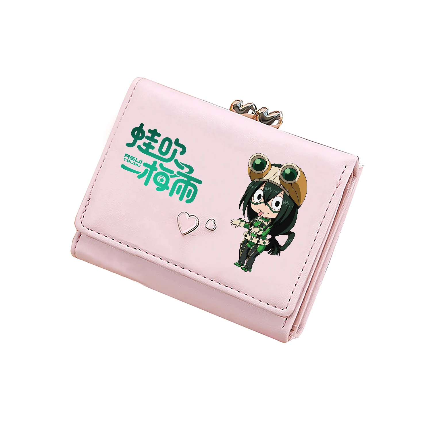 MHA Kawaii Short Wallets Women Pink Coins Purses Anime ID Card Holders Pu Leather Unisex Money Clutch Bags