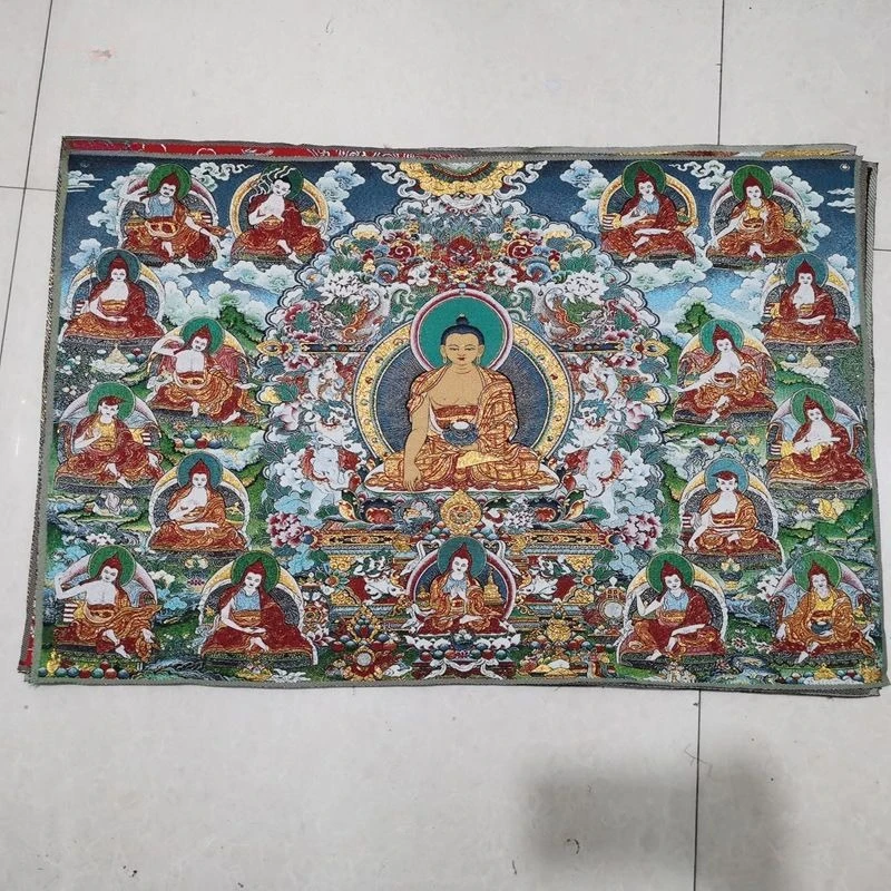 Tibet Tibetan Cloth Silk Many buddhists worship gautama buddha Thangka Tangka Embroidery Painting Embroidery Hanging Pictures