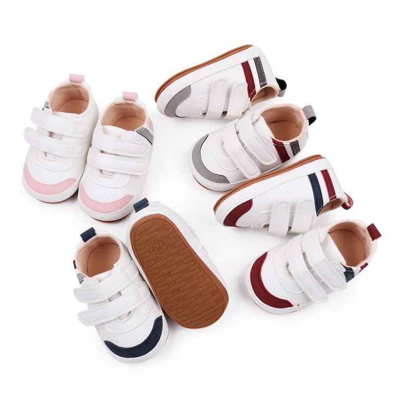 Scarpe da bambino bianche scarpe da ginnastica Casual a righe per ragazzi e ragazze scarpe da bambino per battesimo per neonati antiscivolo