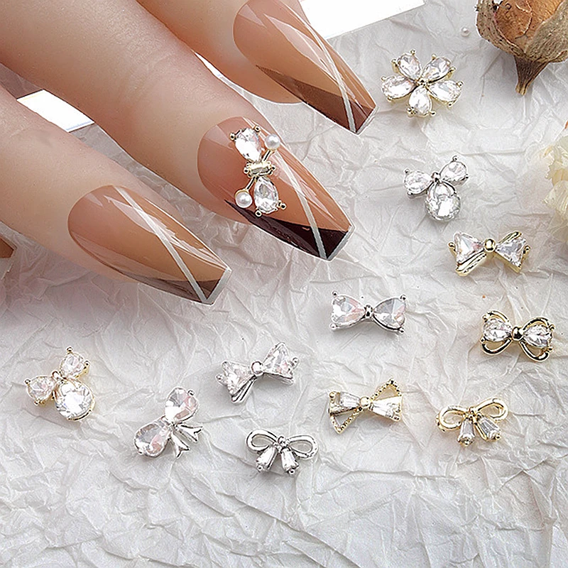 

10PCS 3D Luxury Alloy Bow Nail Art Rhinestone Charms Jewelry Parts Accessories For Glitter Nails Decoration Supplies Material