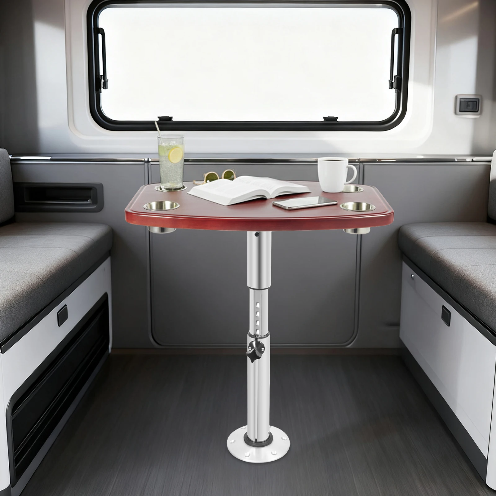 طاولة RV مستطيلة قابلة للتعديل من الخشب الصلب الحديث مع 4 حاملات أكواب سعة تحمل 25 كجم للمركبات واليخوت #1