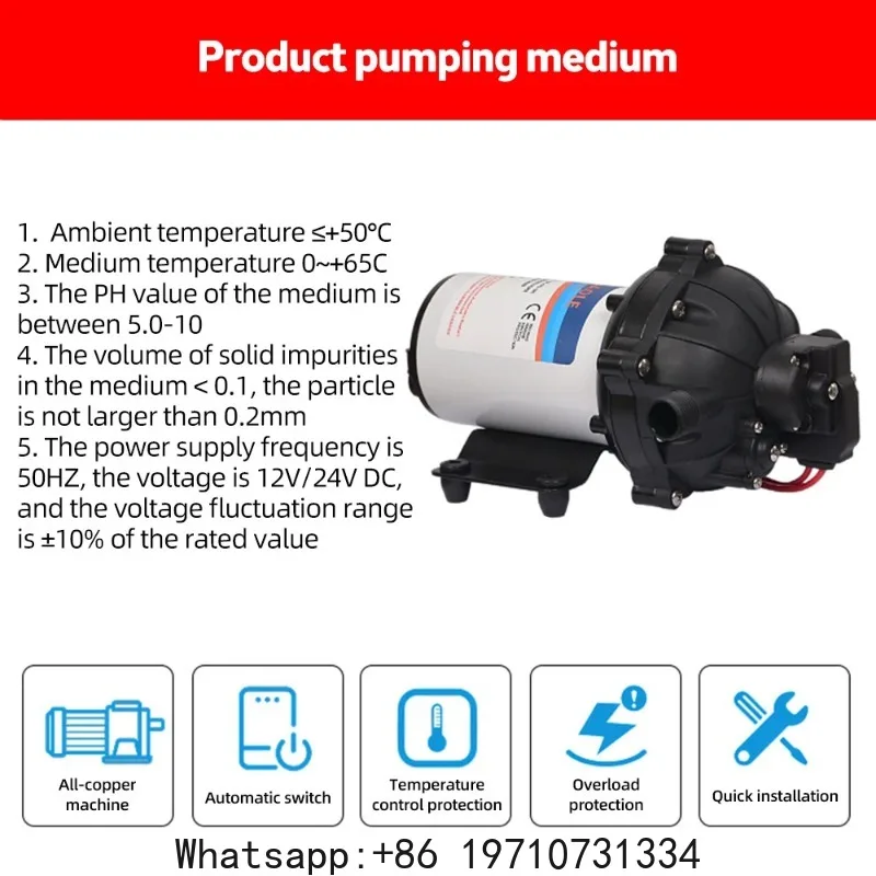 24V Water Pressure Diaphragm Pump 5-Chamber Self-Priming Pump 5.5GPM Water Transfer Pump 70PSI with Water Strainer Hose Fittings