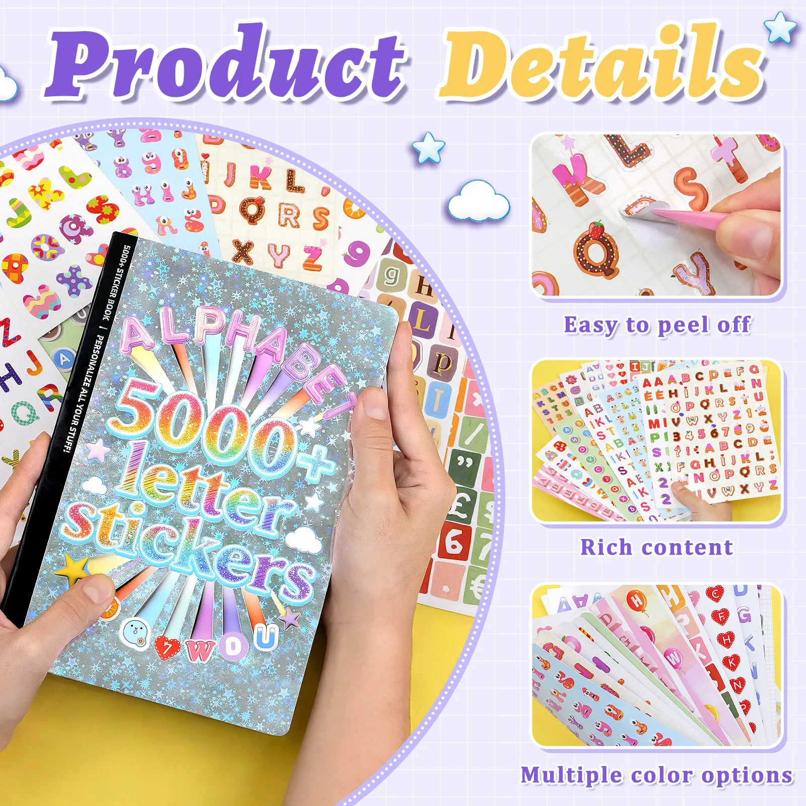 5000 PCS+ Alphabet Stickers Book, Self-Adhesive Colorful Stickers, Letters & Numbers for DIY Crafts Scrapbooking Notebook Laptop view 3