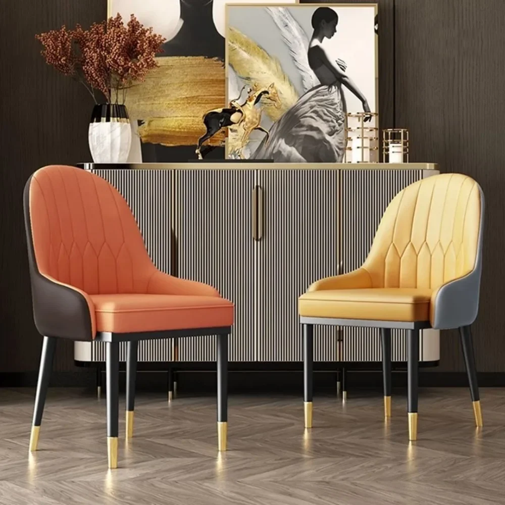 Dining Chairs Set of 2 Nordic Style Dining Chairs with Backrest Household PU Leather Metal Legs Bar Chairs Modern Room Chairs