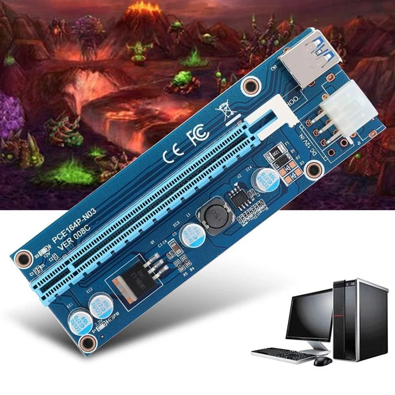 A35Q-Mini PCIE 16X Adapter,PCIE To PCI Express16x Extender,With 4 Solid Capacitors And 6Pin Interface,For Video Card Mining