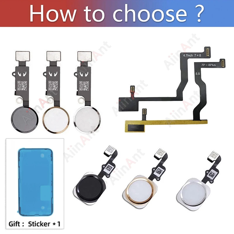 Aiinant Home Flex For iPhone 7 8 6 6s Plus 5s SE 2020 2 Return Back Home Button Flex Cable No Touch ID Phone Parts with sticekr