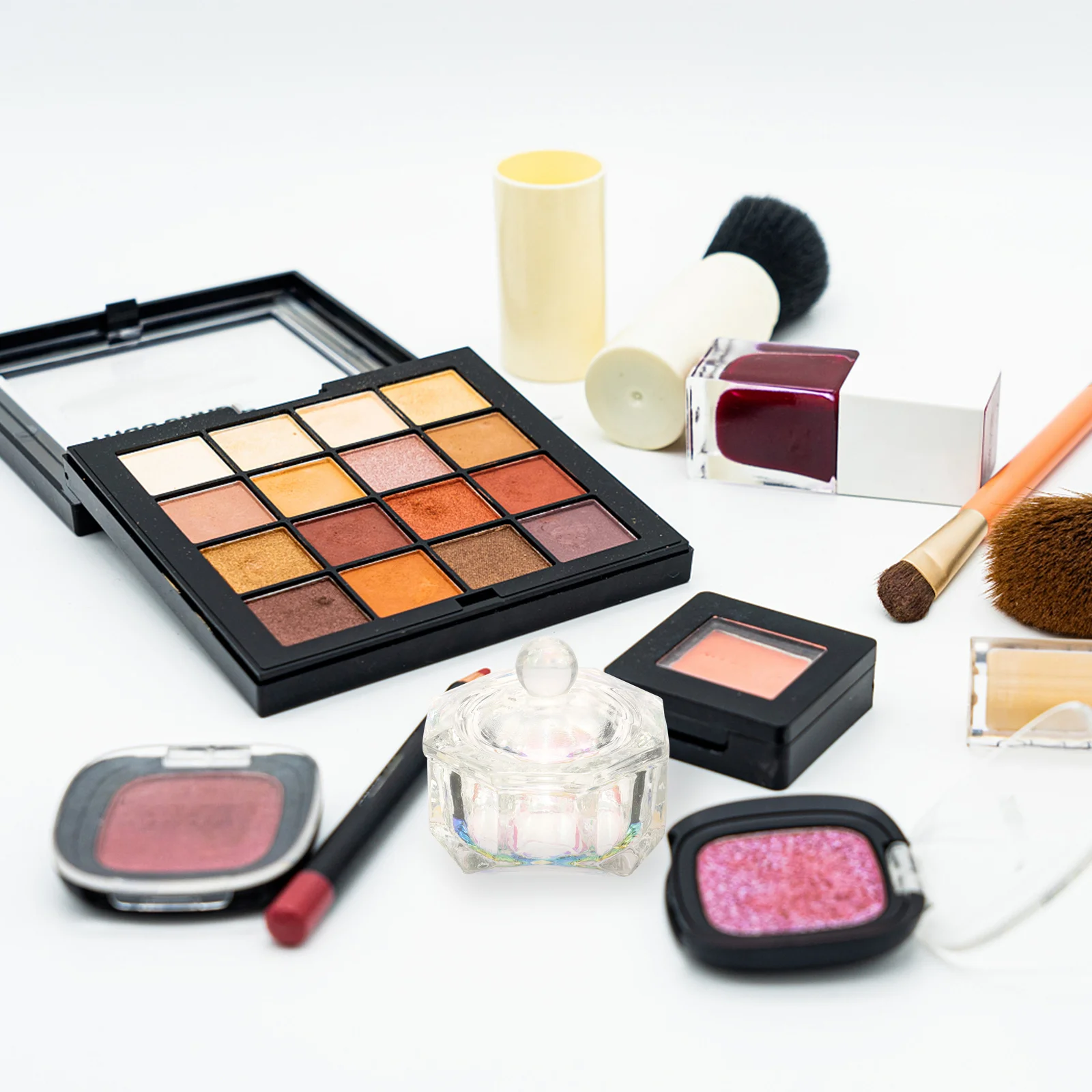 2 bicchieri di vetro di cristallo colorato piatto Dappen trasparente per strumento per manicure per miscelazione di polvere liquida per unghie acriliche con coperchio