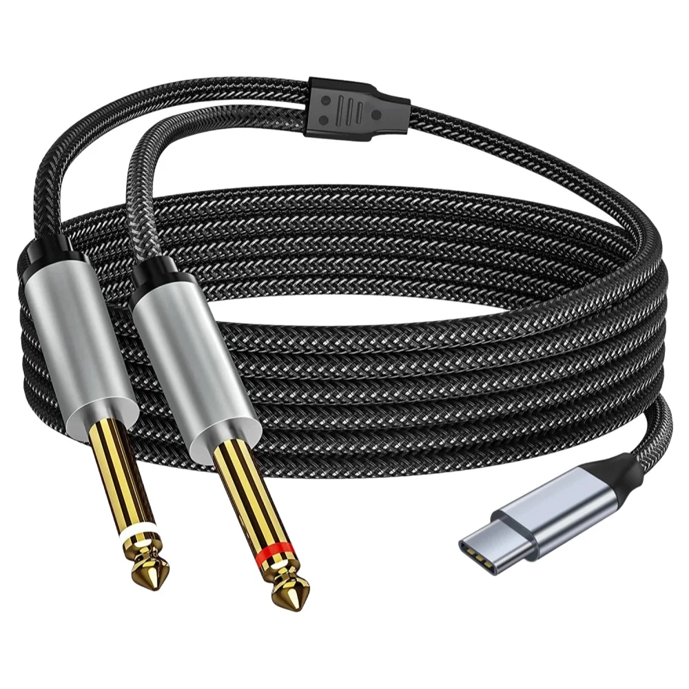 Kabel audio USB-C do dwóch złączy 6,35 mm (1/4 cala), pozłacany, złącze typu C do dwóch złączy 6,35 mm (1/4 cala), męski, mono, adapter AUX. — zdjęcie produktu 7