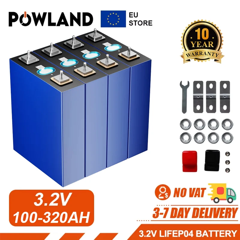 POWLAND 4 pièces 3.2V 320Ah 280Ah 150Ah 100Ah LiFePO4 batterie Rechargeable bricolage 12V pour voiture électrique RV énergie solaire voiturette de Golf ue