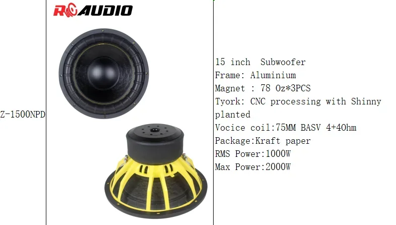 

2026 High Quality RC AUDIO 15 Inch Aluminium Subwoofer 4+4Ohm For Car Woofers Speakers